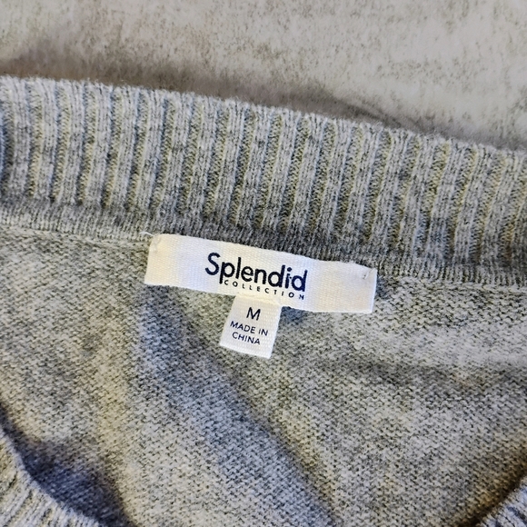 Splendid Divine Cashmere Sweater Gray Charcoal Dip Dye Ribbed Size Medium - Picture 8 of 14